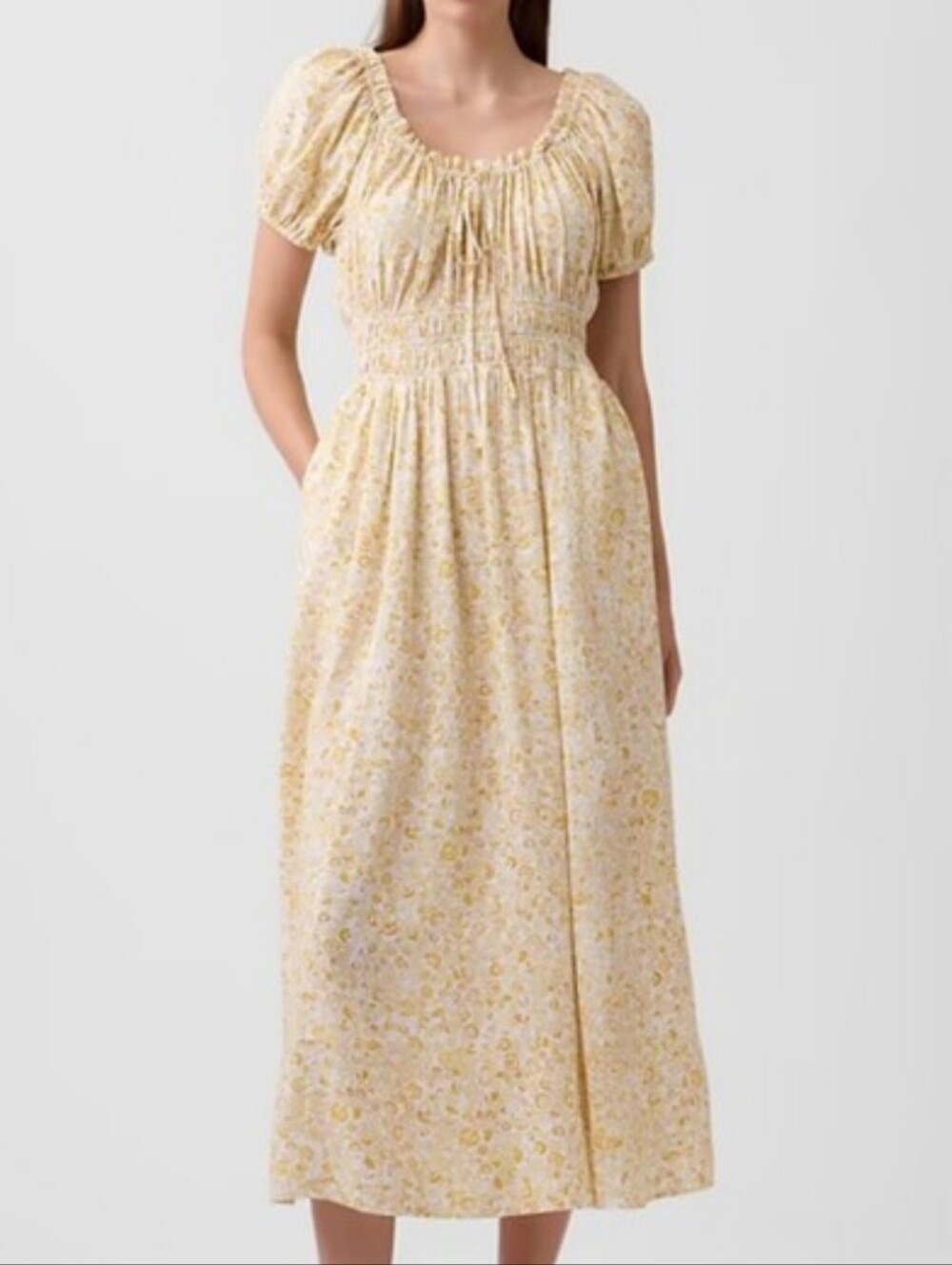 NWT - GAP Puff-Sleeve Yellow Mini Floral Maxi Dress - Size L